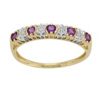 Gemondo Classic Round Amethyst & Diamond Half Eternity Ring in 9ct Yellow Gold - L