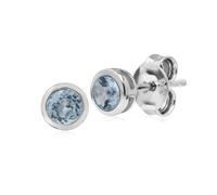 Gemondo Classic Round Aquamarine Bezel Stud Earrings in 925 Sterling Silver - Sterling Silver Simple Aquamarine Bezel Round Stud Earrings