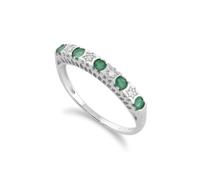 Gemondo Classic Round Emerald & Diamond Half Eternity Band in 9ct White Gold - L