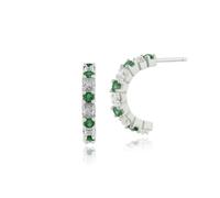 Gemondo 9ct White Gold Round Emerald & Diamond Eternity Style Half Hoop Earrings Green