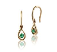 Gemondo Classic Round Emerald Drop Earrings in 9ct Yellow Gold - 9ct Yellow Gold 0.12ct Single Stone Emerald Drop Earrings