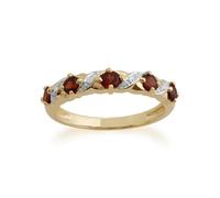 Gemondo Classic Round Garnet & Diamond Half Eternity Ring in 9ct Yellow Gold - G