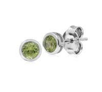 Gemondo Classic Round Peridot Bezel Stud Earrings in Sterling Silver - Sterling Silver Simple Peridot Bezel Round Stud Earrings