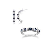 Gemondo Classic Round Sapphire & Diamond Half Hoop Earrings & Half Eternity Ring Set in 9ct White Gold - L