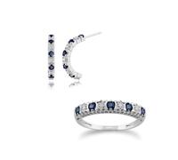 Gemondo Classic Round Sapphire & Diamond Half Hoop Earrings & Half Eternity Ring Set in 9ct White Gold - N