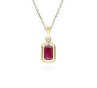 Gemondo Classic Ruby Baguette & Diamond Pendant Necklace In 9ct Yellow Gold