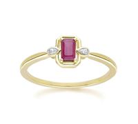 Gemondo Classic Ruby Baguette & Diamond Ring In 9ct Yellow Gold - L