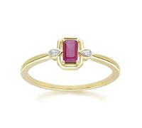 Gemondo Classic Ruby Baguette & Diamond Ring In 9ct Yellow Gold - M
