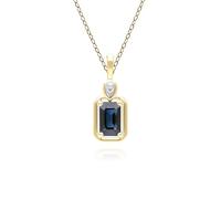 Gemondo Classic Sapphire Baguette & Diamond Pendant Necklace In 9ct Yellow Gold