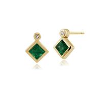 Gemondo Classic Square Emerald & Diamond Bezel Set Stud Earrings in 9ct Yellow Gold - 9ct Yellow Gold 0.32ct Emerald & Diamond Stud Earrings