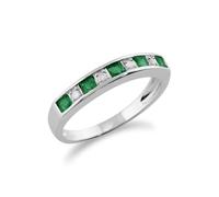Gemondo Classic Square Emerald & Diamond Half Eternity Ring 9ct White Gold - O