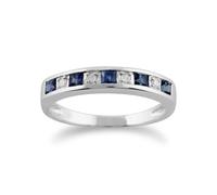 Gemondo Classic Square Light Blue Sapphire & Diamond Half Eternity Ring in 9ct White Gold - L