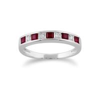Gemondo Women's Classic Square Ruby & Diamond Half Eternity Ring 9ct White Gold in Red | Size: Small Gemondo Red S