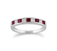 Gemondo Classic Square Ruby & Diamond Half Eternity Ring 9ct White Gold - U