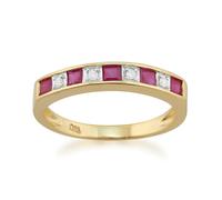 Gemondo Classic Square Ruby & Diamond Half Eternity Ring in 9ct Yellow Gold - J