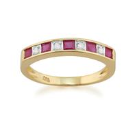 Gemondo Classic Square Ruby & Diamond Half Eternity Ring in 9ct Yellow Gold - O