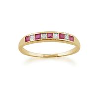 Gemondo Classic Square Ruby & Diamond Half Eternity Ring in 9ct Yellow Gold - P
