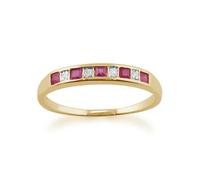 Gemondo Classic Square Ruby & Diamond Half Eternity Ring in 9ct Yellow Gold - T