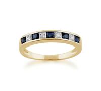 Gemondo Classic Square Sapphire & Diamond Half Eternity Ring in Yellow 9ct Gold - T