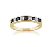 Gemondo Classic Square Sapphire & Diamond Half Eternity Ring in Yellow 9ct Gold - W