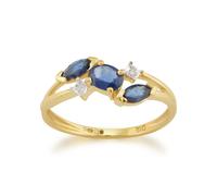 Gemondo Contemporary Marquise Light Blue Sapphire & Diamond Three Stone Ring in 9ct Yellow Gold - S