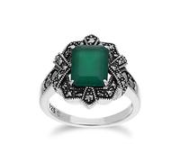 Gemondo Dyed Chalcedony Ring, Sterling Silver Dyed Chalcedony & Marcasite Octagon Art Deco Ring