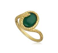 Gemondo ECFEW™ Dyed Green Chalcedony Winding Snake Ring In Yellow Gold Plated Silver - O