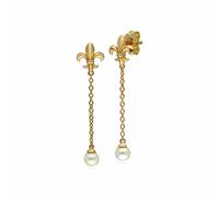 Gemondo ECFEW™ Pearl Fleur De Lis Chain Drop Earrings In 9ct Yellow Gold