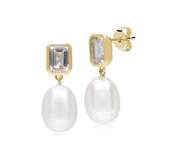 Gemondo ECFEW™ Unifier White Topaz & Pearl Dangle Drop Earrings in Gold Plated Sterling Silver