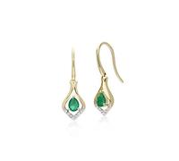 Gemondo Emerald Earring, 9ct Yellow Gold Emerald & Diamond Leaf Drop Earrings