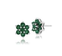 Gemondo Emerald Earrings, 925 Sterling Silver 1.38ct Emerald Floral Cluster Stud Earrings