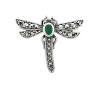 Gemondo Emerald & Marcasite 925 Sterling Silver Dragonfly Brooch