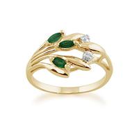 Gemondo Emerald Ring, 9ct Yellow Gold 0.17ct Natural Emerald & Diamond Floral Ring