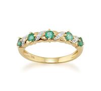 Gemondo Emerald Ring, 9ct Yellow Gold 0.44ct Natural Emerald & Diamond Half Eternity Ring