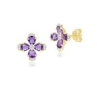 Gemondo Floral Amethyst & Diamond Stud Earrings in 9ct Yellow Gold