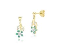 Gemondo Floral Emerald & Diamond Drop Earrings in 9ct Yellow Gold