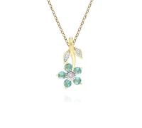 Gemondo Floral Emerald & Diamond Pendant Necklace in 9ct Yellow Gold