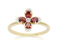 Gemondo Floral Garnet & Diamond Ring in 9ct Yellow Gold - L