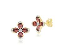 Gemondo Floral Garnet & Diamond Stud Earrings in 9ct Yellow Gold