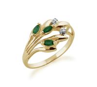 Gemondo Floral Marquise Emerald & Diamond Ring in 9ct Yellow Gold - N