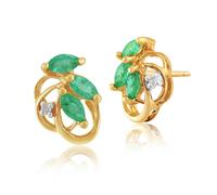 Gemondo Women's Floral Style Marquise Emerald & Diamond Stud Earrings in 9ct Yellow Gold in Green Gemondo Green One Size