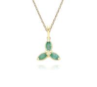 Gemondo Floral Marquise Emerald Pendant Necklace in 9ct Yellow Gold
