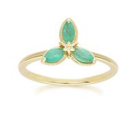 Gemondo Floral Marquise Emerald Ring in 9ct Yellow Gold - M