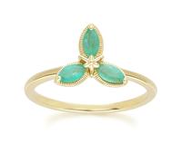 Gemondo Floral Marquise Emerald Ring in 9ct Yellow Gold - N