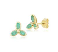 Gemondo Floral Marquise Emerald Stud Earrings in 9ct Yellow Gold