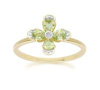 Gemondo Floral Peridot & Diamond Ring in 9ct Yellow Gold - O