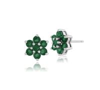 Gemondo Emerald Earrings, 925 Sterling Silver 1.38ct Emerald Floral Cluster Stud Earrings