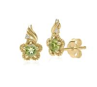 Gemondo Floral Round Peridot & Diamond Stud Earrings in 9ct Yellow Gold