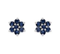 Sterling Silver Natural Blue Sapphire Classic Cluster Stud Earrings