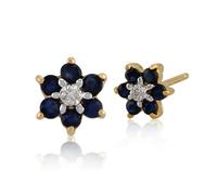 Gemondo Floral Round Sapphire & Diamond Cluster Stud Earrings in 9ct Yellow Gold